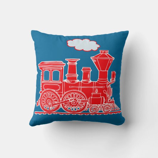 蒸気の列車の気違いの明るく赤く青い装飾用クッション クッション (裏面)