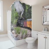 蒸気の列車及び川、コロラド州 シャワーカーテン (インサイチュ)