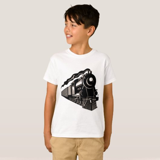 蒸気の列車機関車のヴィンテージ Tシャツ (正面フル)