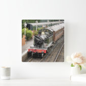 蒸気の列車 スクエア壁時計 (ホーム)