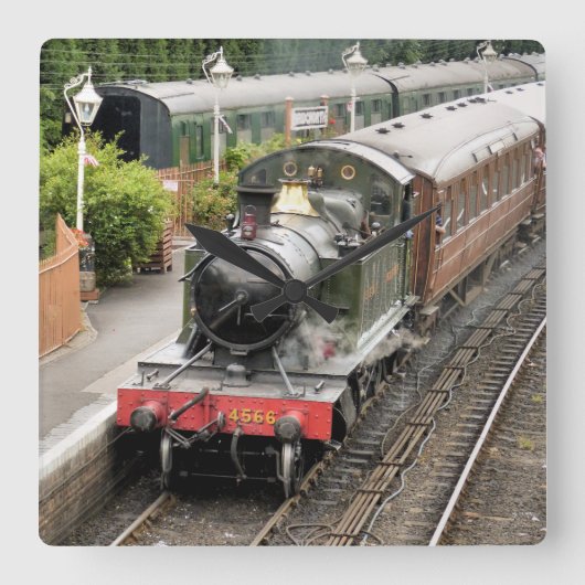 蒸気の列車 スクエア壁時計 (正面)