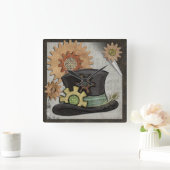 蒸気の口答えのSteampunkの混合メディア スクエア壁時計 (ホーム)