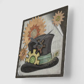 蒸気の口答えのSteampunkの混合メディア スクエア壁時計 (傾斜)