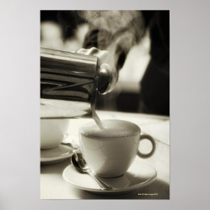 蒸気を発する新しいコーヒー作成/加えることの芸術 ポスター
