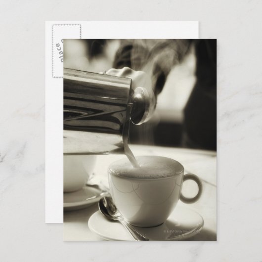 蒸気を発する新しいコーヒー作成/加えることの芸術 ポストカード (正面/裏面)