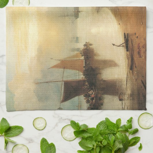 蒸気を通して昇る太陽(じょうきを通してのぼるたいよう) by ジョセフ・ターナー キッチンタオル (折り畳み)