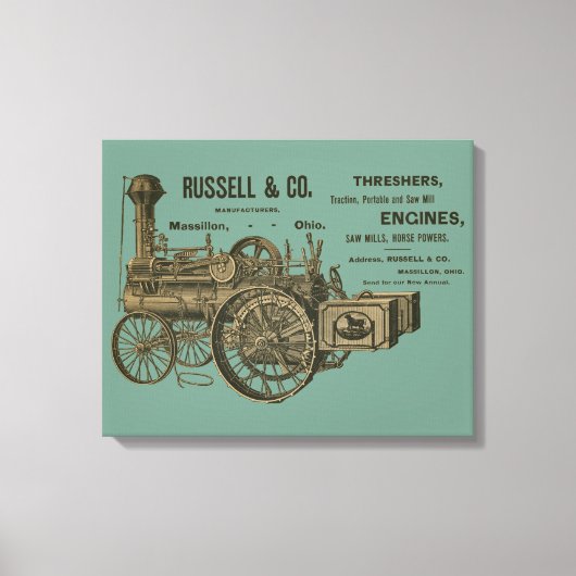 蒸気エンジンファームトラクタ牽引農業アンティーク キャンバスプリント (正面)