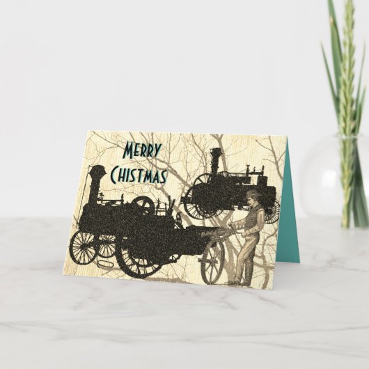 蒸気エンジンファームトラクタ牽引農業アンティーク シーズンカード (正面)