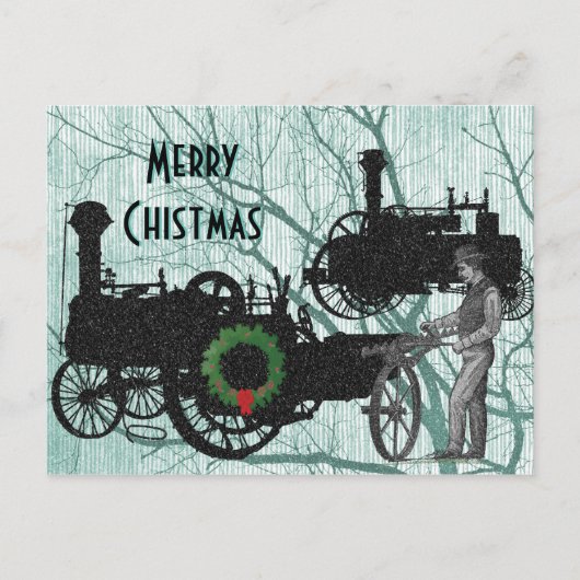 蒸気エンジンファームトラクタ牽引農業アンティーク シーズンポストカード (正面)