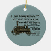 蒸気エンジンファームトラクタ牽引農業アンティーク セラミックオーナメント (正面)