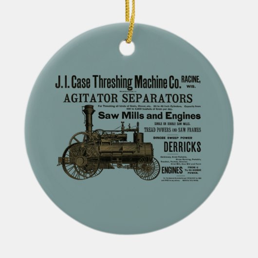 蒸気エンジンファームトラクタ牽引農業アンティーク セラミックオーナメント (正面)