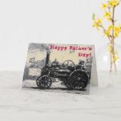 蒸気トラクター付きハッピー・ファザーズ・デイ・セピアカード カード (黄色い花)