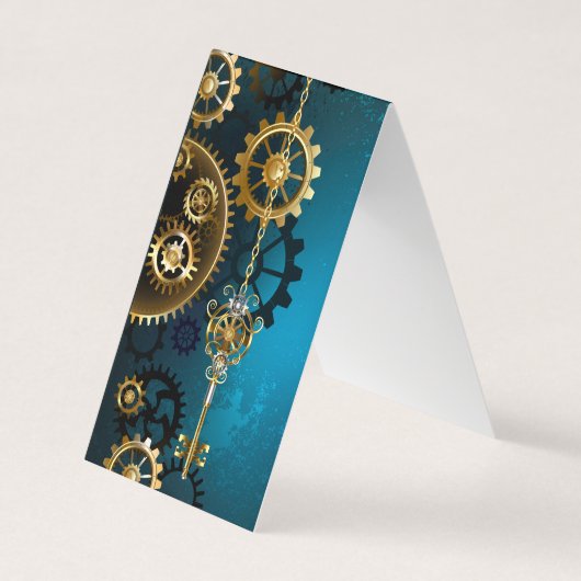 蒸気パンクターコイズの背景(歯車付き) 名刺 (正面)