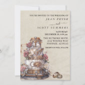 蒸気パンク モダン シンプル ケーキ リング ウェディング 招待状 (正面)