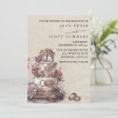 蒸気パンク モダン シンプル ケーキ リング ウェディング 招待状 (スタンド正面)