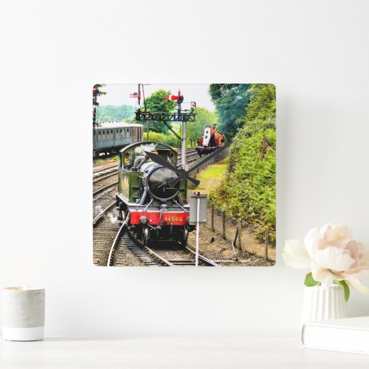 蒸気列車 スクエア壁時計 (ホーム)