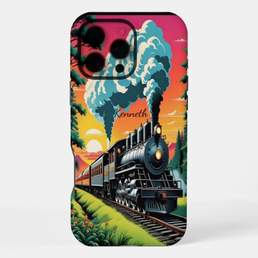 蒸気機関のサンセットライド iPhoneケース (裏面)