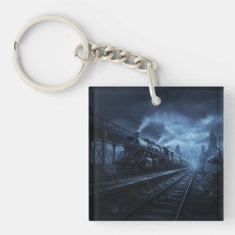 蒸気機関車が嵐の夜に キーホルダー
