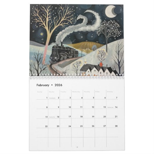 蒸気機関車で四季折々のアートを列車 カレンダー (2月 2026)