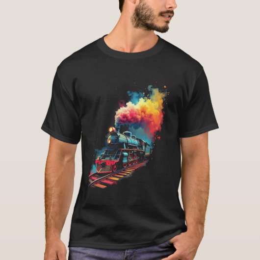 蒸気機関車のレトロアート Tシャツ (正面)