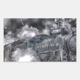 蒸気機関車の列車 HDR 写真 長方形シール