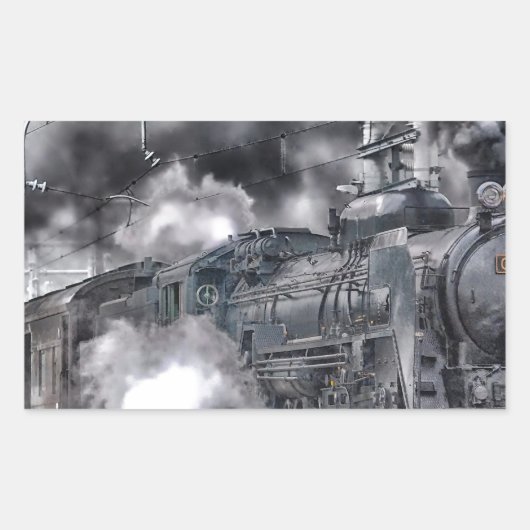 蒸気機関車の列車 HDR 写真 長方形シール (正面)