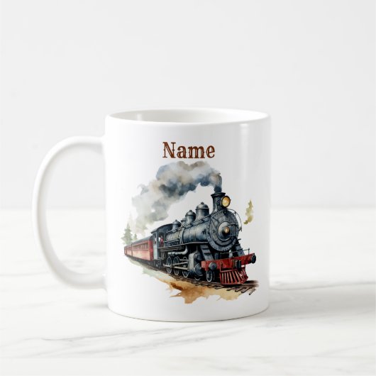 蒸気機関車の名前を追加絵画する コーヒーマグカップ (左)