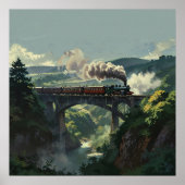 蒸気機関車の橋 - 絵画風景の芸術 ポスター (正面)