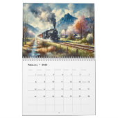 蒸気機関車の水彩画 カレンダー (2月 2026)