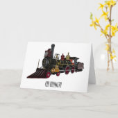 蒸気機関車の漫画イラストレーション カード (黄色い花)