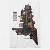 蒸気機関車の漫画イラストレーション キッチンタオル (縦)