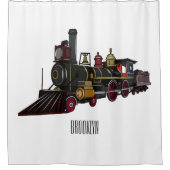 蒸気機関車の漫画イラストレーション シャワーカーテン (正面)