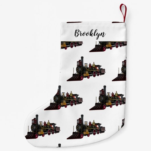 蒸気機関車の漫画イラストレーション スモールクリスマスストッキング (裏面)