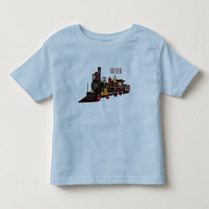 蒸気機関車の漫画イラストレーション トドラーTシャツ