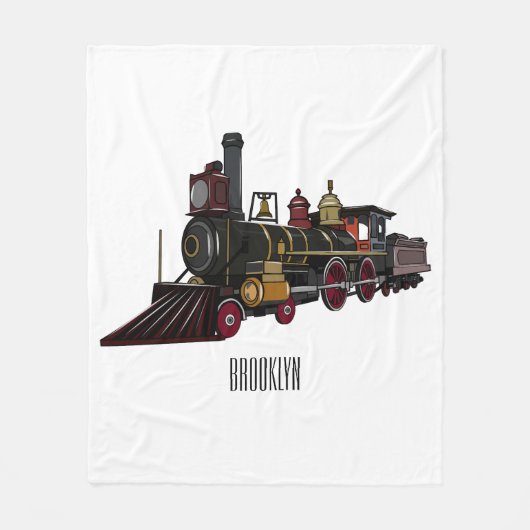 蒸気機関車の漫画イラストレーション フリースブランケット (正面)