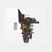 蒸気機関車の漫画イラストレーション フリースブランケット (正面(横))