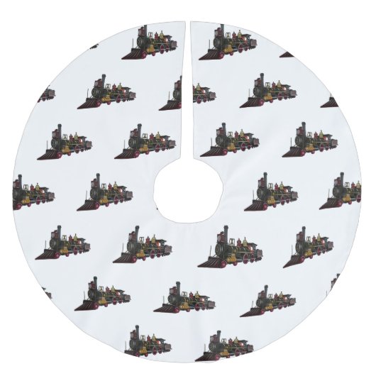 蒸気機関車の漫画イラストレーション ブラッシュドポリエステルツリースカート (正面)