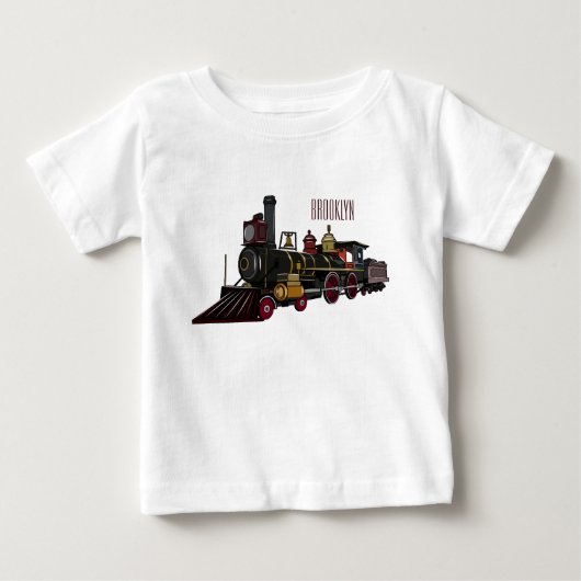 蒸気機関車の漫画イラストレーション ベビーTシャツ (正面)