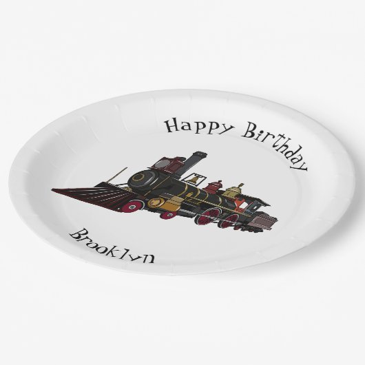 蒸気機関車の漫画イラストレーション ペーパープレート (アングル)