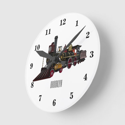 蒸気機関車の漫画イラストレーション ラウンド壁時計 (傾斜)