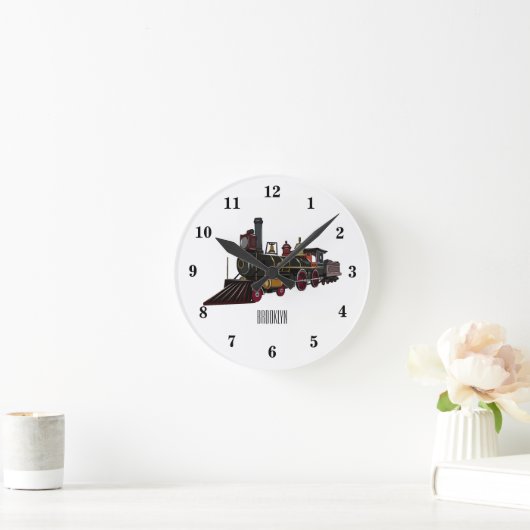 蒸気機関車の漫画イラストレーション ラウンド壁時計 (ホーム)