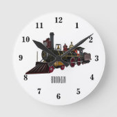 蒸気機関車の漫画イラストレーション ラウンド壁時計 (正面)
