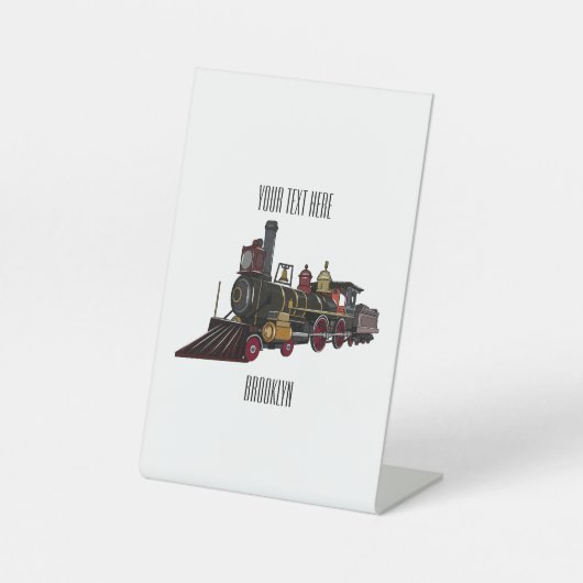 蒸気機関車の漫画イラストレーション 台座サイン (正面)