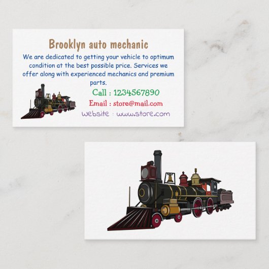 蒸気機関車の漫画イラストレーション 名刺 (正面/裏面)