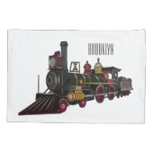 蒸気機関車の漫画イラストレーション 枕カバー (裏面)