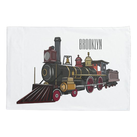 蒸気機関車の漫画イラストレーション 枕カバー (裏面)