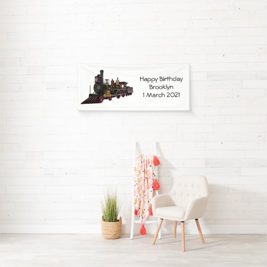 蒸気機関車の漫画イラストレーション 横断幕 (インサイチュ)