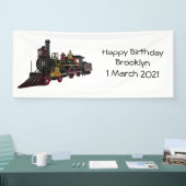 蒸気機関車の漫画イラストレーション 横断幕 (トレードショー)