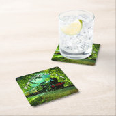 蒸気機関車の男の誕生日パーティー スクエアペーパーコースター (インサイチュ)