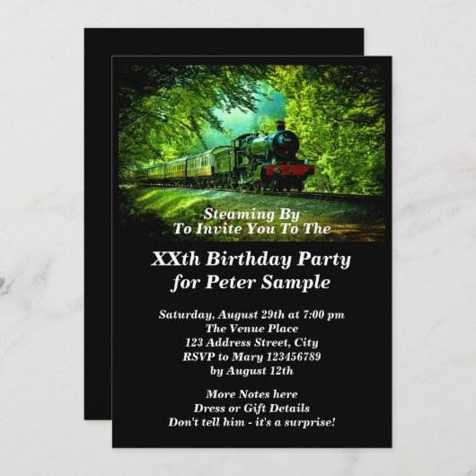 蒸気機関車の男の誕生日パーティー 招待状 (正面/裏面)